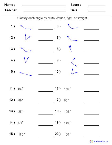 Math 7th Grade Angles Worksheet