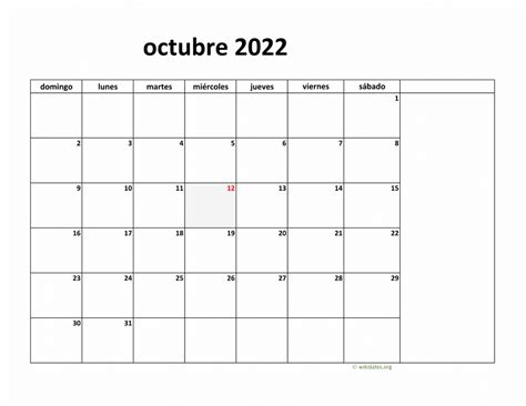 Calendario Octubre 2022 De México