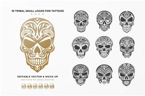 Tribal Skull Logos For Tattoos Pack X10 Graphic By Smartdesigns