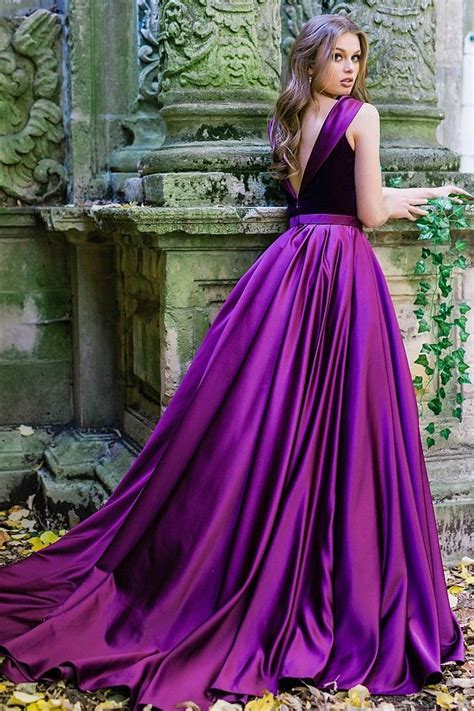 Purple Velvet High Neck And V Back Dress 41319 Purple Wedding Dress
