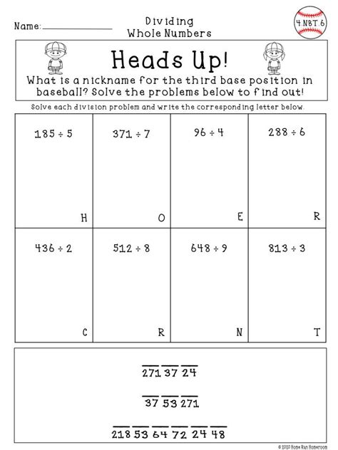 Dividing Whole Numbers 4th Grade Worksheet