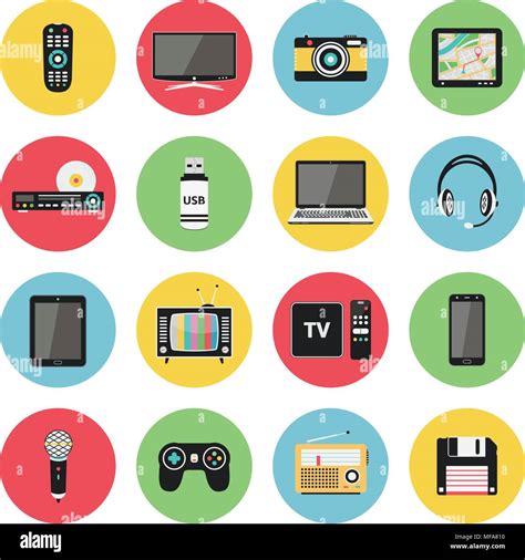 Flat Icons Set Of Multimedia And Technology Devices Audio And Video
