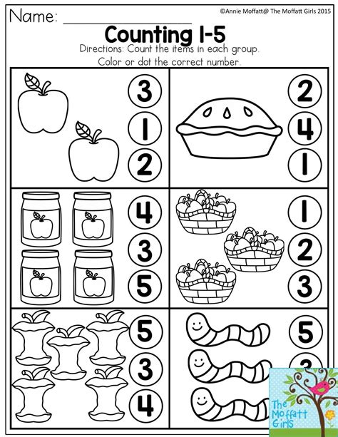 Counting 1 5 Count The Items In Each Group And Dot Or Color The
