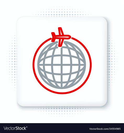 Line Globe With Flying Plane Icon Isolated Vector Image