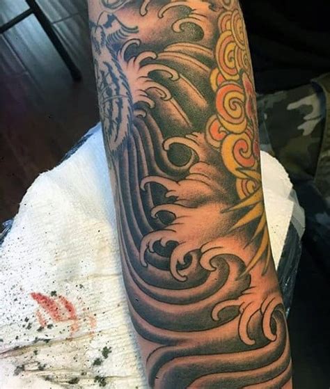 Asian water tattoo on half sleeve. 60 Wave Tattoo Designs For Men - An Ocean Of Manly Ideas
