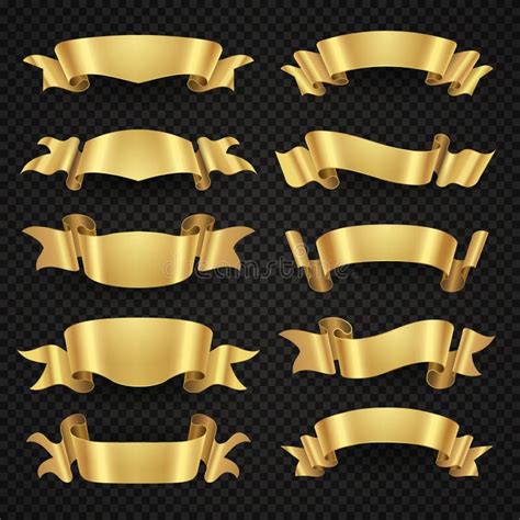 Isolated Modern Golden Shiny 3d Ribbon Banners Vector Collection Stock
