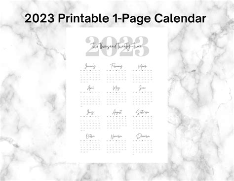 2023 Year At A Glance Calendar Printable One Page 2023 Etsy