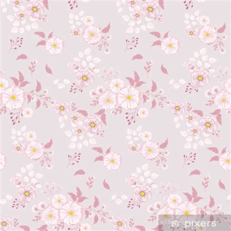 Sticker Seamless Floral Pattern Background In Small Pink Flowers On A
