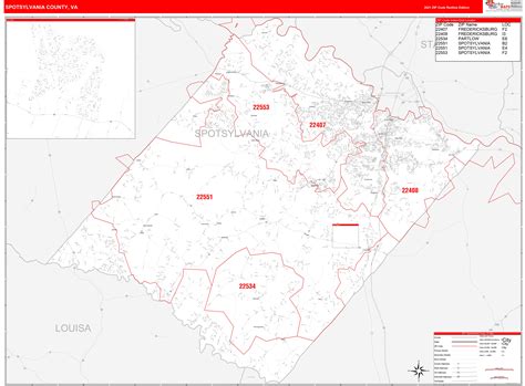 Spotsylvania County Va Zip Code Wall Map Red Line Style By Marketmaps