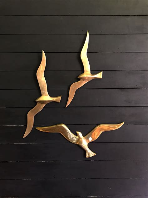 A Vintage Brass Seagulls Set Of 3 Brass Seagull Bird Wall Etsy