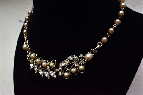 Vintage Pearl Rhinestone Necklace Kramer Of New York Crystal Etsy