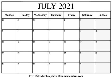 Download Printable July 2021 Calendars