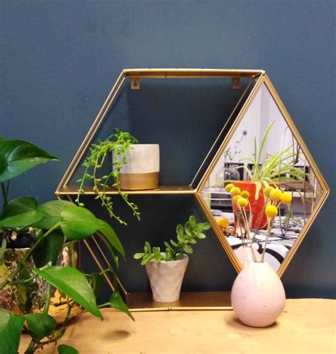 Gold Hexagon Shelving Unit With Mirror By Posh Totty Designs Interiors
