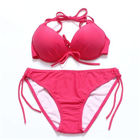 Women S Bikini Set Push Up Swimsuits Sexy Halter Bandage Swimwear Solid Cloor Strappy Beach