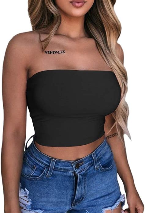 lagshian women s sexy crop top sleeveless stretchy solid strapless tube top amazon ca clothing