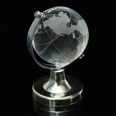 Round Earth Globe World Map Crystal Glass Clear Paperweight Stand Desk