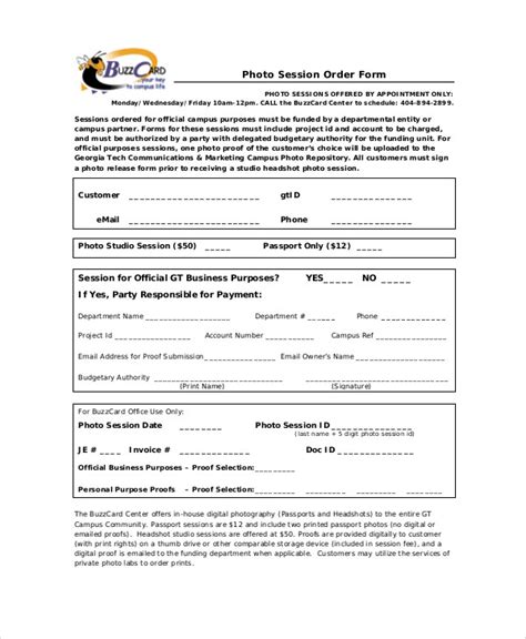 Free 10 Sample Photography Order Forms In Ms Word Pdf
