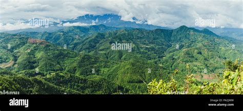 Panoromic Scenery Of Beautiful Nepali Rural Village With Mountains And
