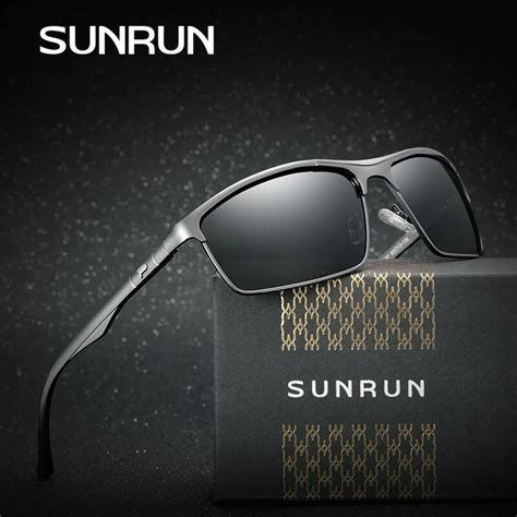 Sunrun Brand Designer Square Polarized Men Sunglasses Alloy Frame Aluminium Legs Glasses Vintage