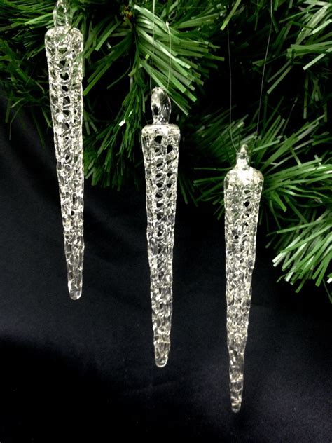 Three Delicate Clear Spun Glass Christmas Tree Icicle Ornament Victorian Christmas Ornament