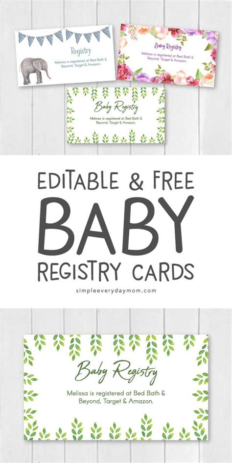 The free printable baby cards are very easy to get from the site, just open the one you would like, customize it, and save or print. Editable & Free Printable Baby Registry Cards | Baby ...