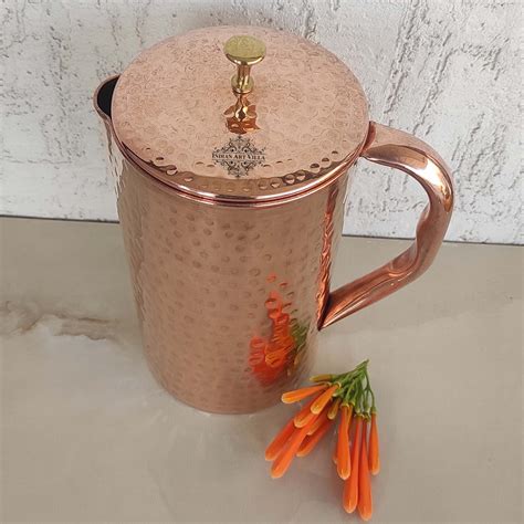 Buy Indian Art Villa Pure Copper Hammered Antique Jug Pitcher With