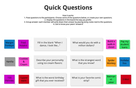 Quick Question Template Ice Breaker Games Ice Breakers Learning