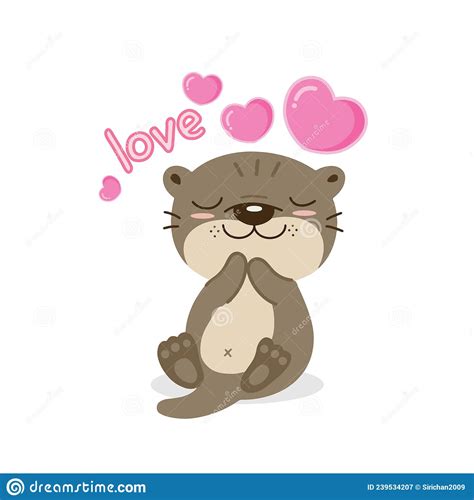 cute otter with hearts valentines day card stock illustration illustration of graphic