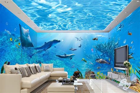 We earn a commission for products purchased through some links in this article. 3D Underwater Rays Fish Shimmering Water Ceiling Entire ...