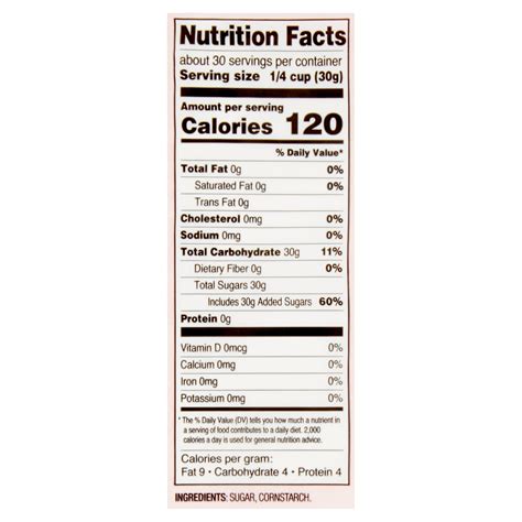 1 Cup Sugar Nutrition Facts Nutrition Pics