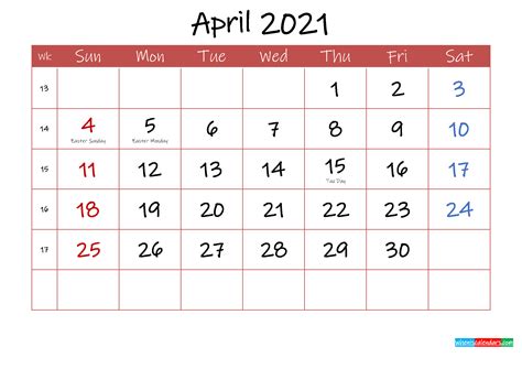 Printable April 2021 Calendar With Holidays Template Ink21m28