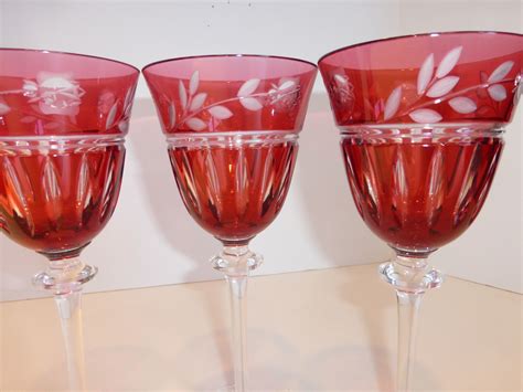 Ajka Ruby Cut To Clear Crystal Wine Goblets Set Of 4 Hungary From Historique On Ruby Lane