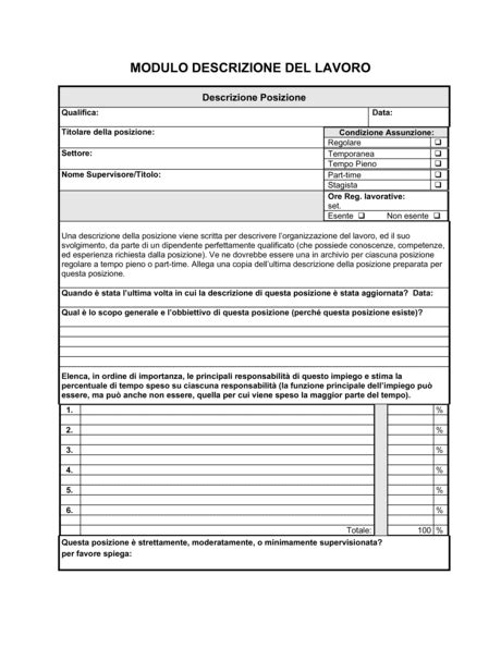 Modulo Descrizione Del Lavoro Modelli E Esempi Di Moduli Biztree Com