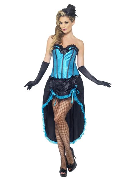 Blue Burlesque Dancer Ladies Fancy Dress Costume