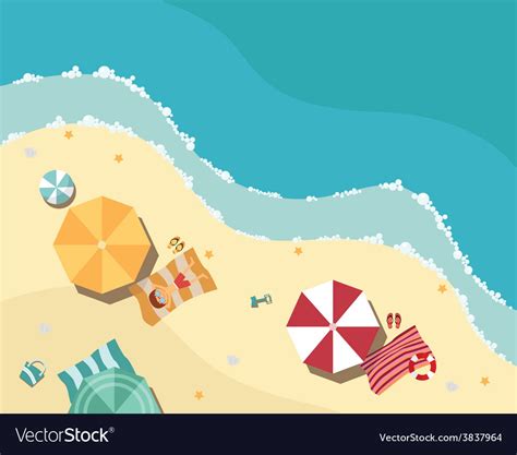 Summer Beach In Flat Design Aerial View Sea Side Vector Image