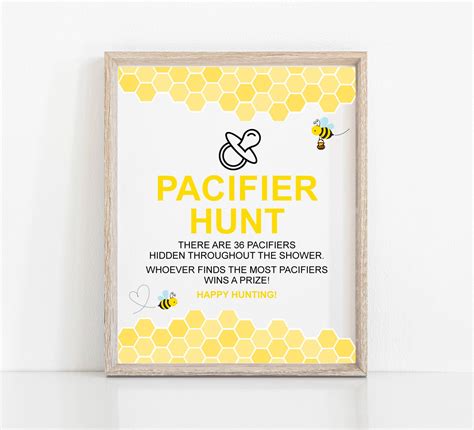 Pacifier Hunt Sign Bumble Bee Baby Shower Game Printable Find The