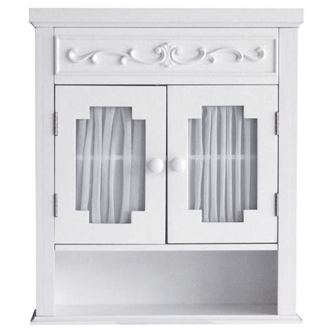 A White Cabinet With Two Doors And Curtains