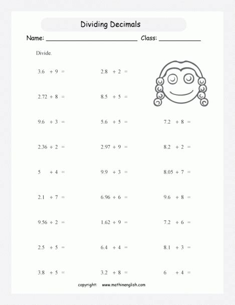 division  decimals   numbers worksheets worksheets master