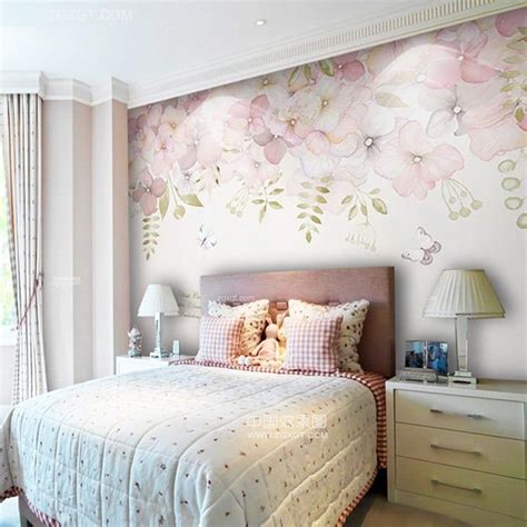 Watercolor Pink Flowers Wallpaper Wall Mural Hanging Branch Etsy