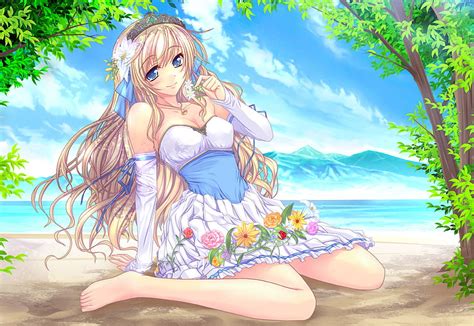 Sexy Anime Girl Dress Original Blush Beach Hot Flowers Anime Girl Long Hair Hd
