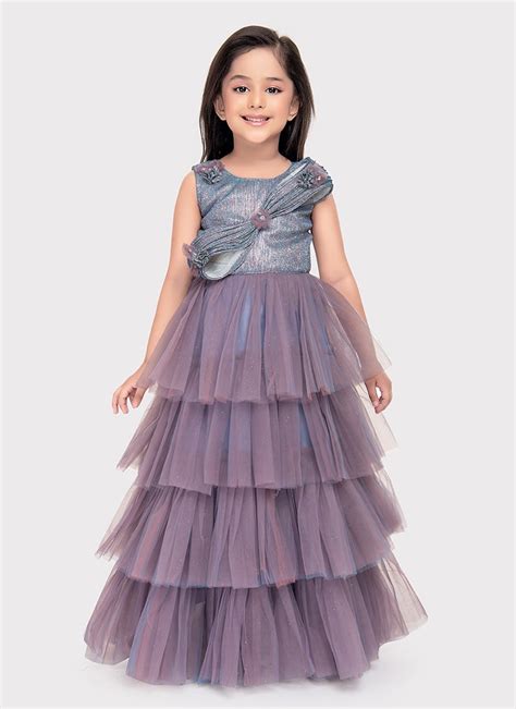 Buy Blue Net Shimmer Kids Girls Dresses And Gown Party Wear Online At