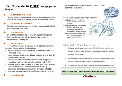 Structure de la DDFC de Olympe de Gouges | Résumés Français | Docsity