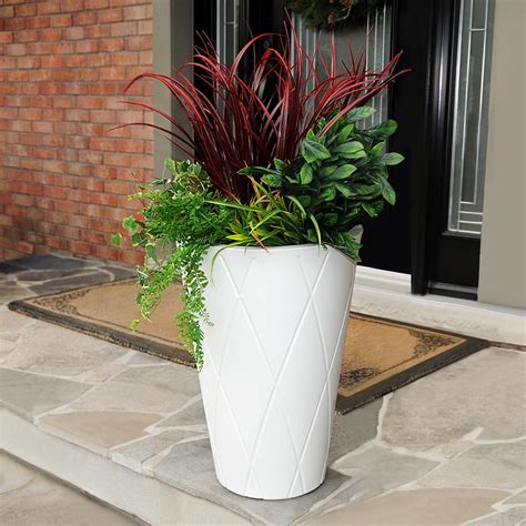 The décor planter is 6. Mayne Versailles 26 in. White Tall Round Planter-5891-W - The Home Depot