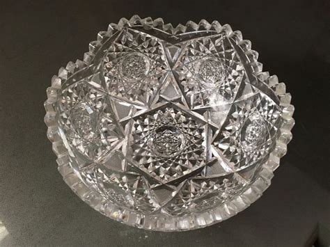 Antique Authentic Leaded Crystal Bowl 8 In Diameter Clear Color