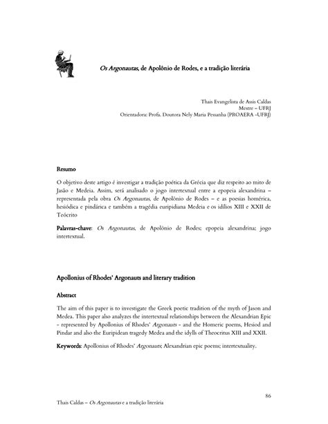 (f ) a partir de um jogo intertextual, o poema de alphonsus de guimaraens parodia o drama de narciso diante do espelho. (PDF) Os Argonautas, de Apolônio de Rodes, e a tradição ...