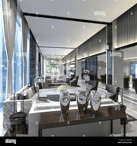 3d Render Luxury Hotel Reception Hall Lobby Stock Photo Alamy