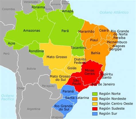 La carte du brésil régions du Brésil carte des régions Amérique du Sud