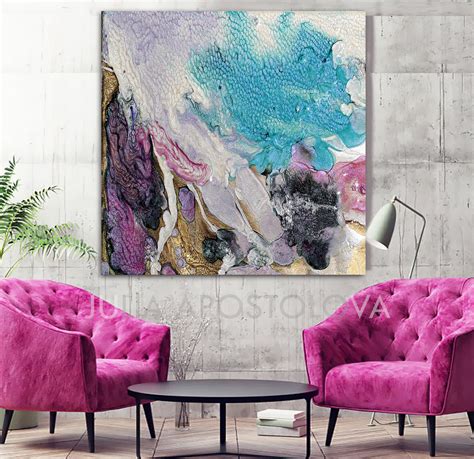 Turquoise Purple Gold Cell Abstract Art Canvas Print Beach Wall Decor