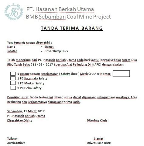 Sebagai contoh awal, kamu bisa melihat contoh format kosong yang akan pihak pertama pihak kedua. Surat Tanda Terima Surat