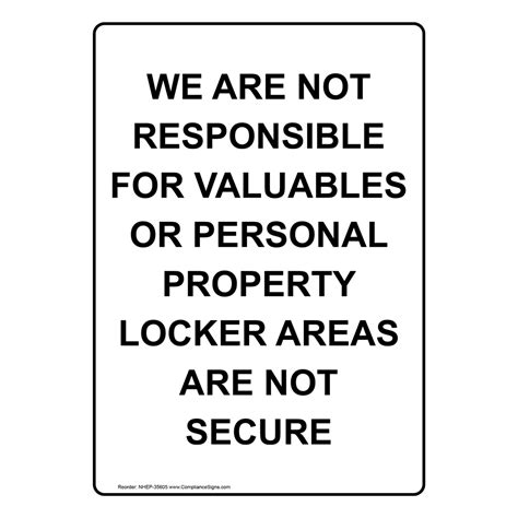 Portrait We Are Not Responsible For Valuables Sign Nhep 35605